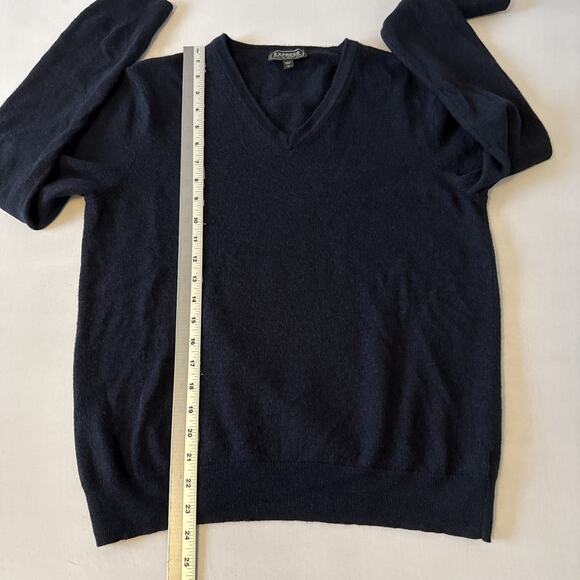 Express Women's L Preppy Merino Wool Navy Blue V Neck Sweater Academia Winter - Picture 6 of 8